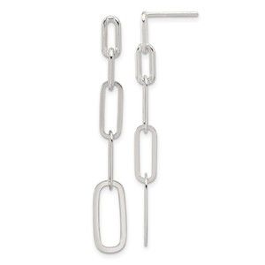 925 Sterling Silver Trendy Paperclip Design Link Post Dangle Ladies Earrings